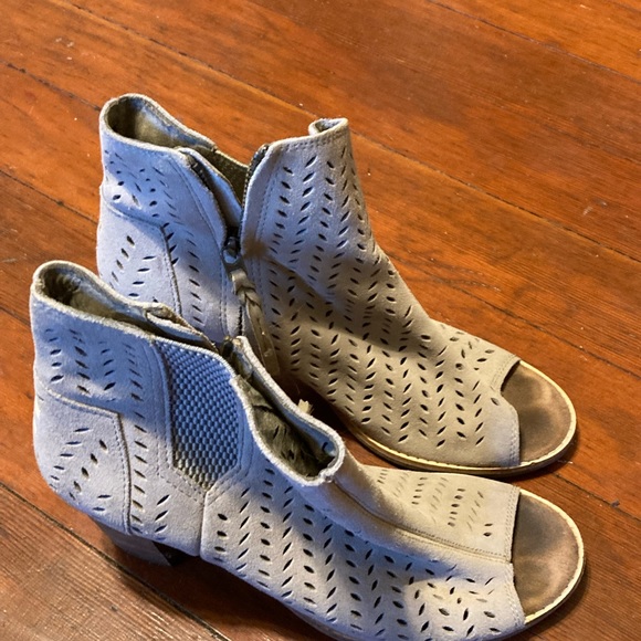 Toms Majorca Tan Suede Peep Toe Chunky Heel Boots Size 9 - Picture 4 of 6